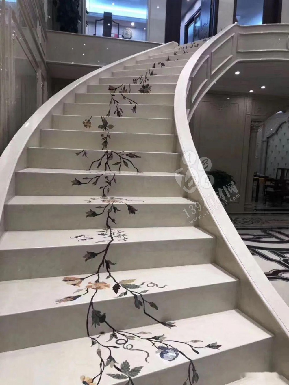 美呆了！大理石樓梯追紋（水刀拼花）效果制作工藝全流程介紹